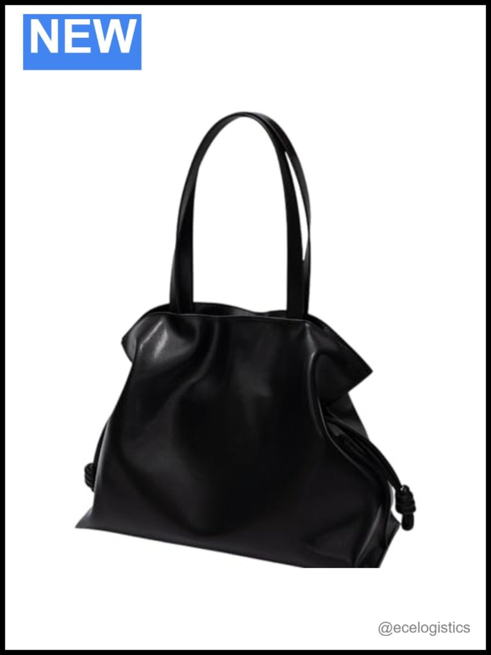 Genuine Leather Drawstring Tote Shoulder Bag with Magnetic Snap